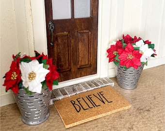 Christmas Dollhouse Set of 2 Poinsettia Plants with Vase, Dollhouse Christmas, Dollhouse Porch Accessory
