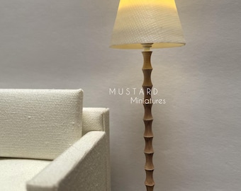 1:12 Dollhouse Vintage Wash Bamboo Floor Lamp Light, Battery Operated Lamp, Modern Lamp