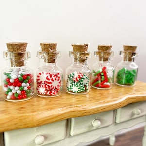 Dollhouse Holiday toppings, Holiday Jars, Miniature Holiday Candy, Dollhouse candy