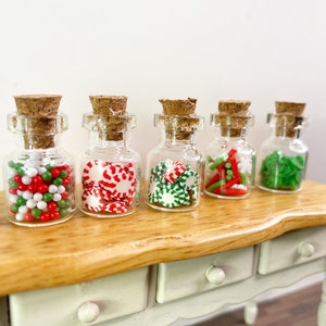 Adornos navideños para casas de muñecas, frascos navideños, dulces navideños en miniatura, dulces para casas de muñecas