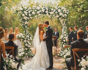 Oil painting original from photo, Wedding gift, Custom wedding ceremony portrait on canvas, Custom art, Gift for wife, Wedding painting