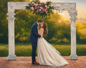 Oil painting original from photo, Wedding gift, Custom wedding ceremony portrait on canvas, Custom art, Gift for wife, Wedding painting