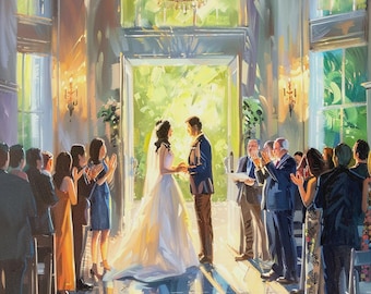 Oil painting original from photo, Wedding gift, Custom wedding ceremony portrait on canvas, Custom art, Gift for wife, Wedding painting