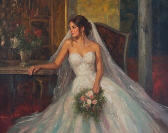 Oil painting original from photo, Wedding gift, Custom wedding ceremony portrait on canvas, Custom art, Gift for wife, Wedding painting