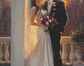 Oil painting original from photo, Wedding gift, Custom wedding ceremony portrait on canvas, Custom art, Gift for wife, Wedding painting