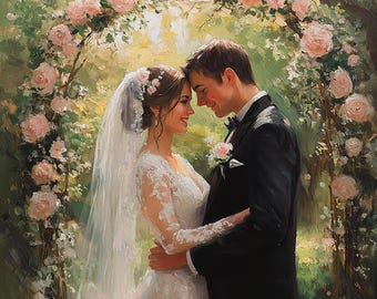 Oil painting original from photo, Wedding gift, Custom wedding ceremony portrait on canvas, Custom art, Gift for wife, Wedding painting