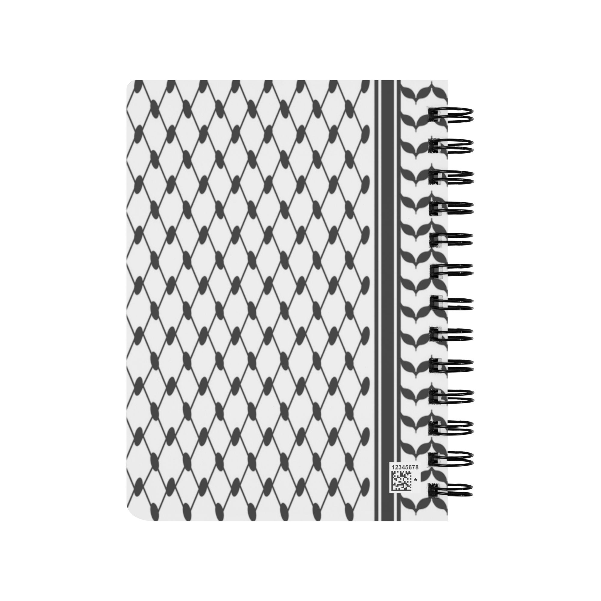 Palestinian Hatta Kufiya Folk Pattern #2-Black, Palestine Arabic  Traditional Keffiyeh Design | Spiral Notebook