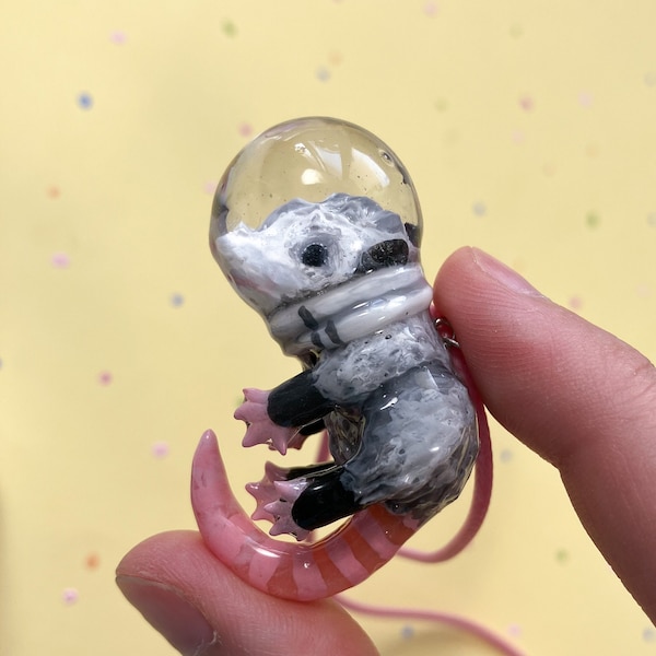 Collier fait main Space Opossum/ Pendentif astronaute possum/ Meme animal/ Cadeau pour enseignant préscolaire/ Bijoux en argile polymère déclaration drôle