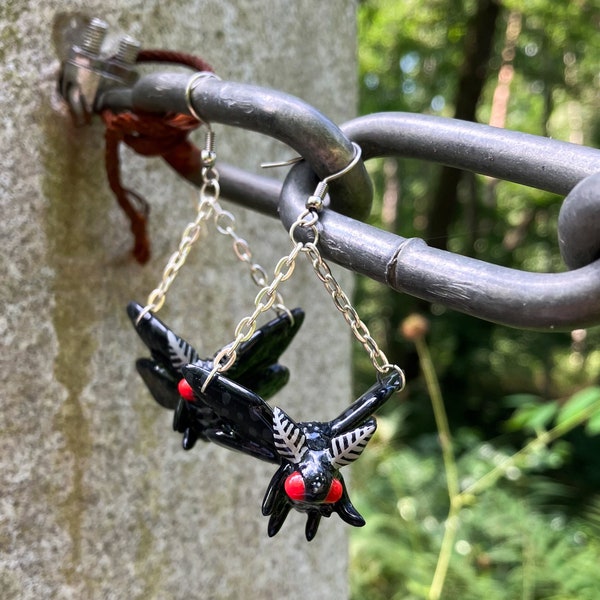 Mothman dangle earrings/ Handmade Halloween statement jewellery/ Spooky cryptid goth unique weird/ Gift for goths/ Creepy witchy moth man