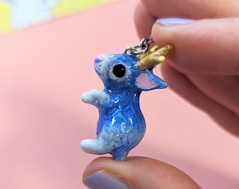 Jackalope necklace, Blue hare rabbit with antlers jewellery, Spooky cute cryptid, pastel goth, unique weird, witchy, spirit animal