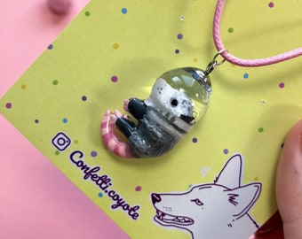Delicate Space possum necklace/ Astronaut opossum pendant/ Meme animal/ Gift for preschool teacher/ Funny astronomy polymer clay jewellery