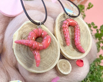 Worm statement necklace/ Statement polymer clay necklace/ Gift for plant lovers/ Gardener gift/ Fisherwoman / Angleworm/ Handmade earthworm