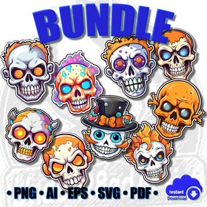 Schädel Bundle Clipart SVG, Schädel Sublimationsdesign, Halloween Schädel svg, Tag der Toten, Cricut, Laser Gravur Clipart Vektordatei