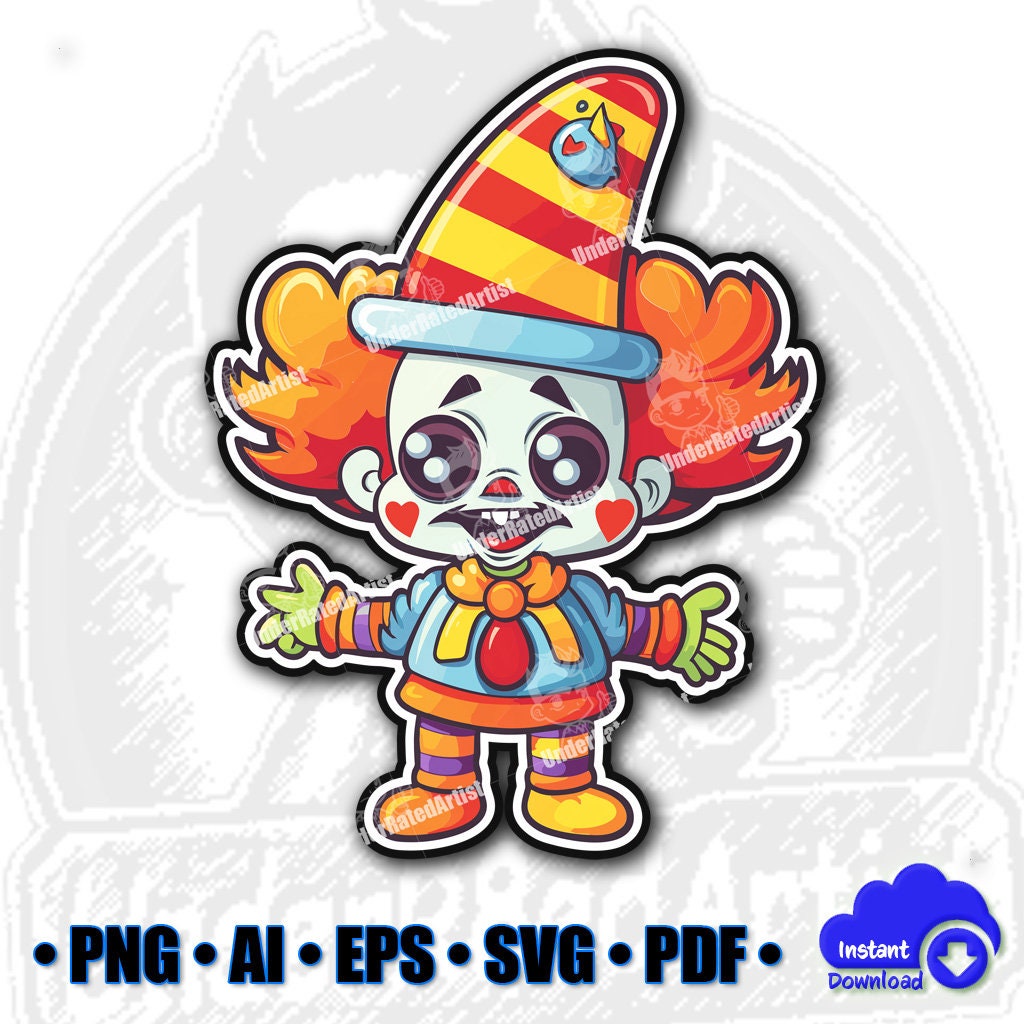 Halloween Clown Clipart SVG, Creepy Clown Bundle PDF, Halloween
