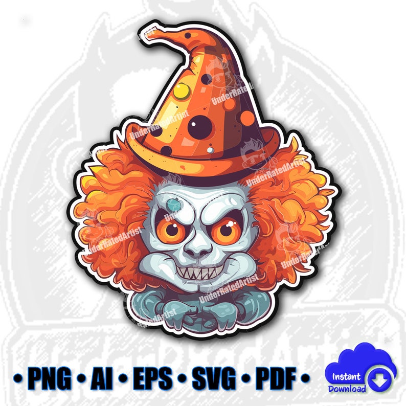 Halloween Clown Clipart SVG, Creepy Clown Bundle PDF, Halloween