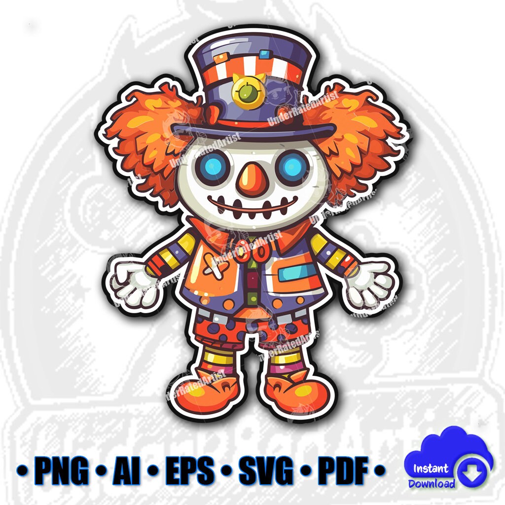 Halloween Clown Clipart SVG, Creepy Clown Bundle PDF, Halloween