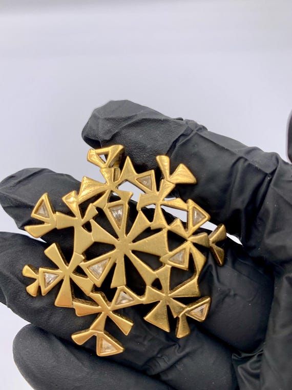Pierre Lang Signed PL Huge Snowflake Necklace Gol… - image 1