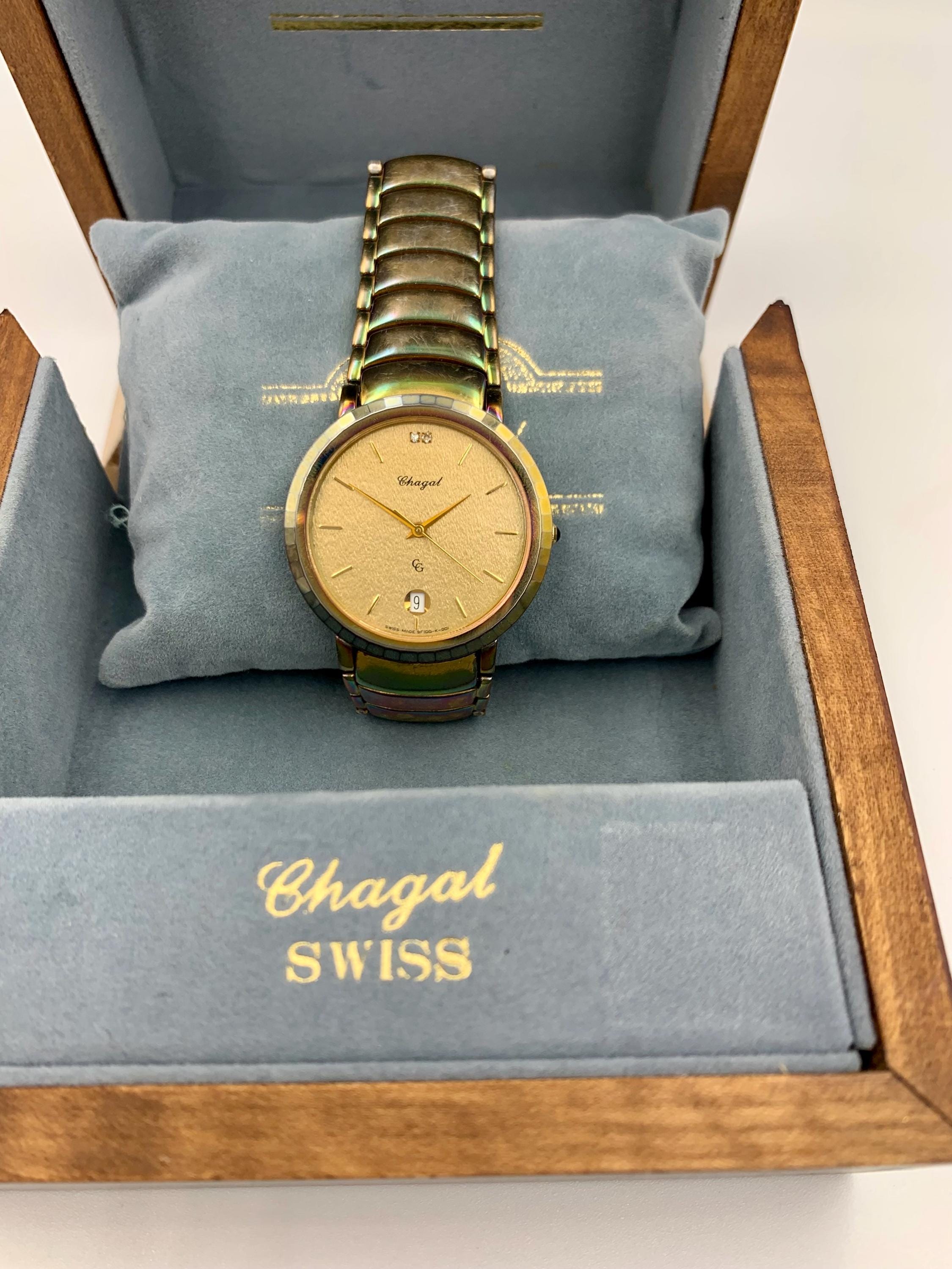 Vintage Chagal Swiss Quartz Watch – Sapphire Crystal – With Wooden 