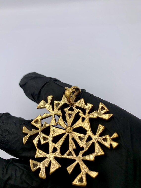 Pierre Lang Signed PL Huge Snowflake Necklace Gol… - image 2