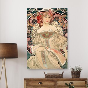 Alphonse Mucha / Paris / 1898 Reproduction / Art Nouveau Wall Decor / Beautiful Romantic Flowers / Sm- Extra Large / Metal, Canvas, or Paper