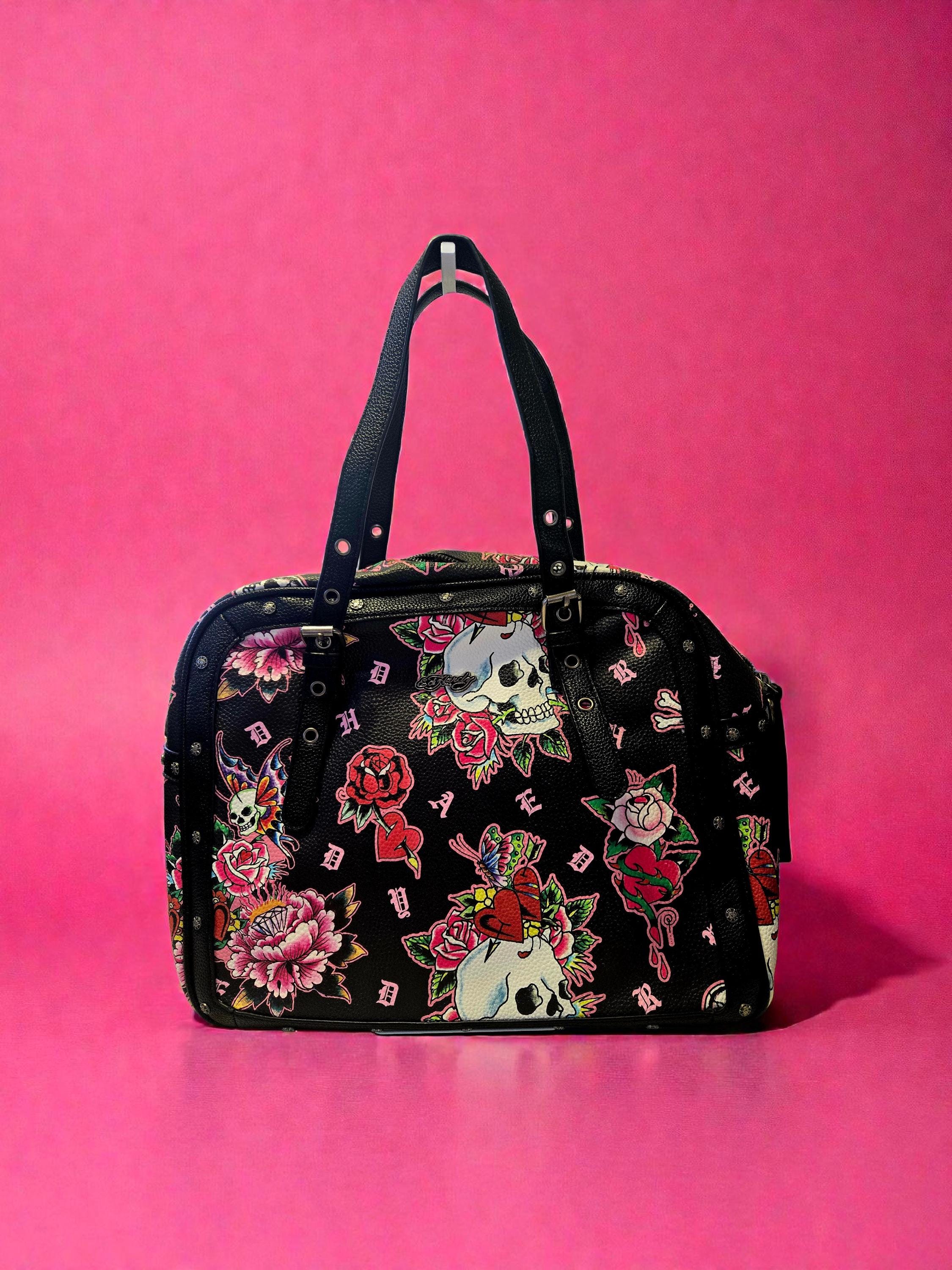 NWT Ed Hardy Women's Leather Double Handle Satchel Bag Roses