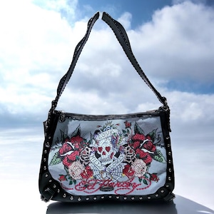 NEW ED HARDY Love Kills Slowly Roses Skull Rhinestone Denim  display picture 2