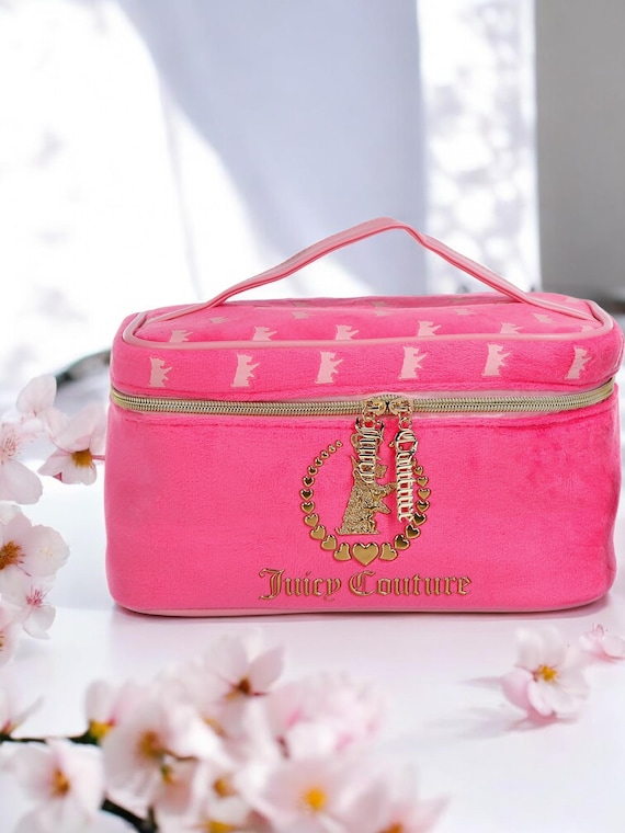 NEW Juicy Couture Pink Terry Velour Travel Cosmetic Bag 9.5 in x 6 in x 5.5  New with Tags