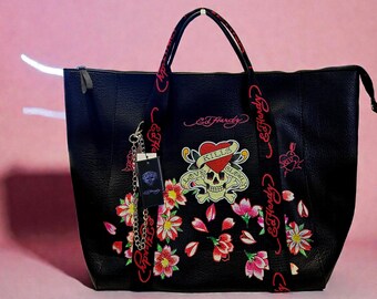 グレー スカル刺繍 ハンドバッグ Y2K 00s Ed Hardy ハンドバッグ 