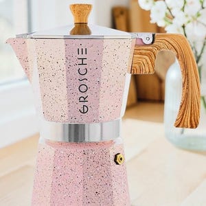 GROSCHE Milano Stone 9 Espresso Cups Blush Pink Stovetop Espresso Maker Moka Pot New in the Box