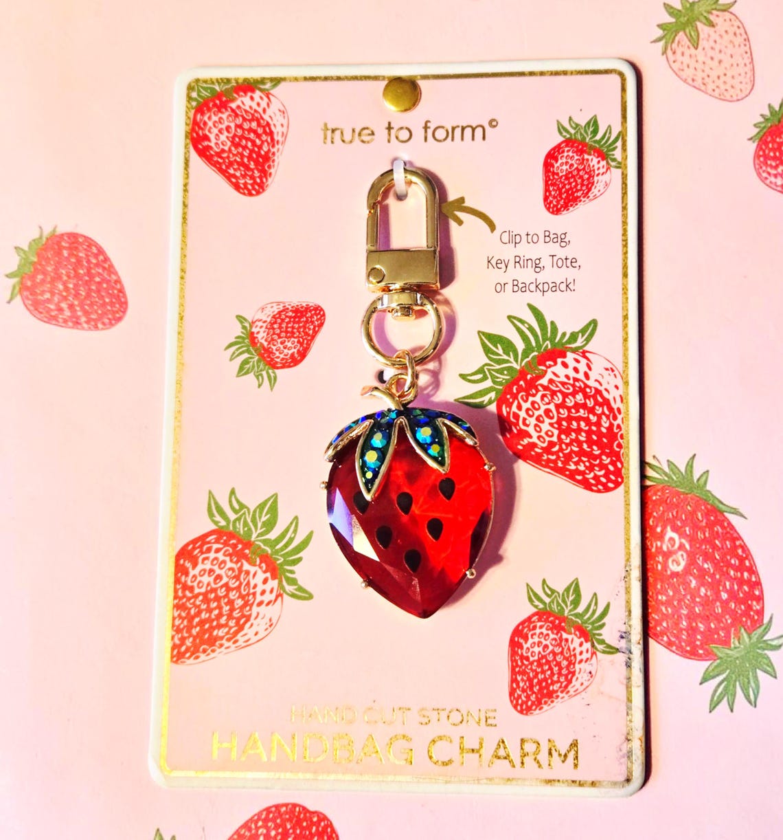 True To Form NEW True to Form Crystal Strawberry Bag Charm Keychain 4 Inches NWT - Etsy