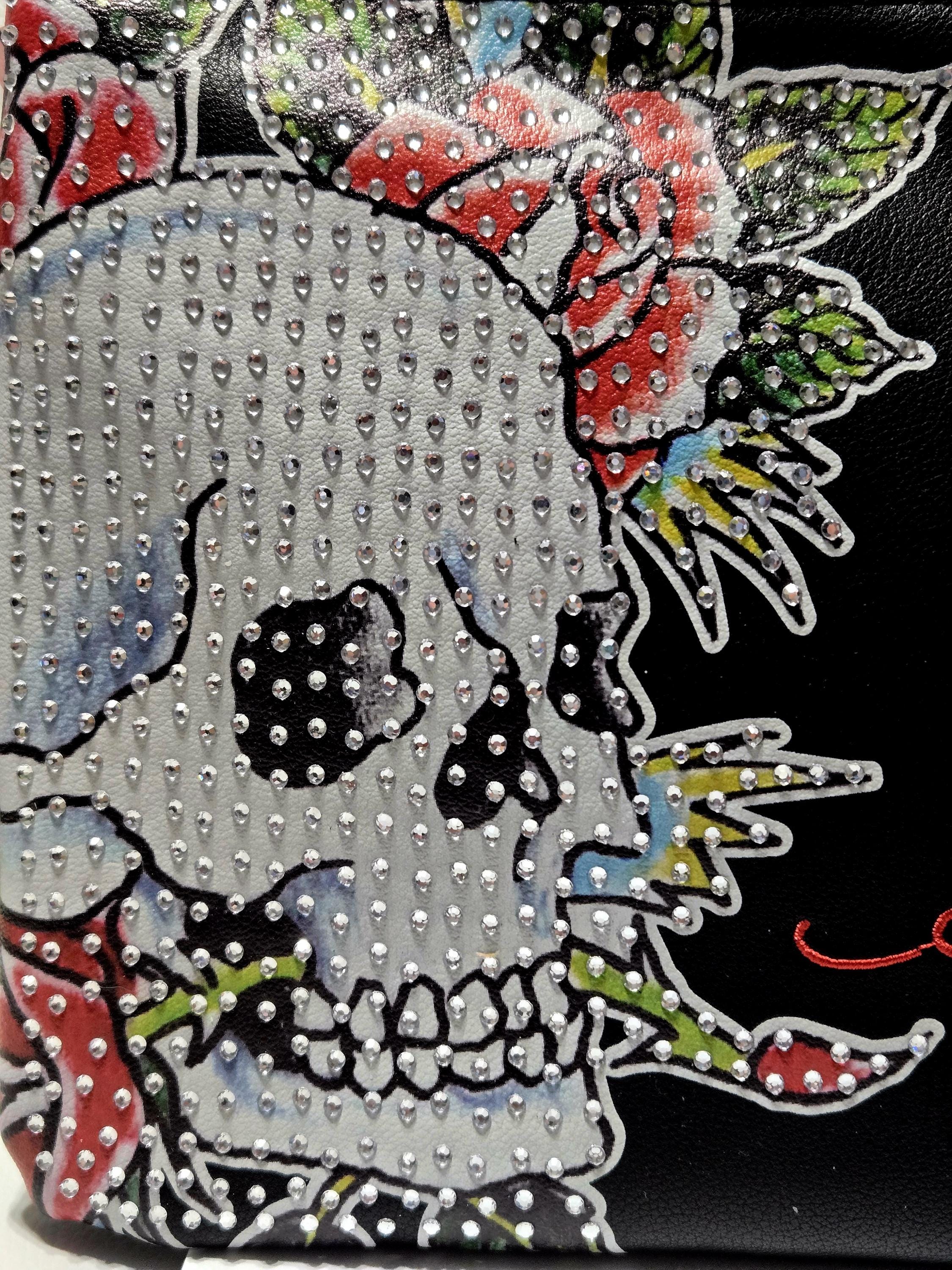 NEW Ed Hardy Y2K Black Skull Rhinestone Wristlet: New With Tags (9