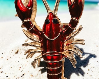 Metal Red & Gold Lobster Hair Clip Claw Double Sided  4 Inches Piper K New With Tags