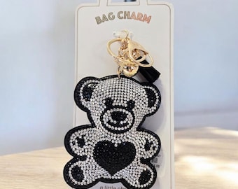 NEW Black and Silver Teddy Bear Bag Charm / Keychain 6 Inches New With Tags