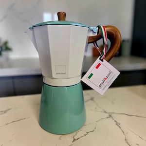 Gnali & Zan 大型コーヒーメーカーポット グリーン/ホワイト イタリア製アルミニウム製 12カップ エスプレッソ用 新品タグ付き