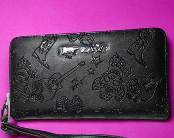 NEW Betsey Johnson Black Western Skull Embossed Zip Around Wallet Wristlet Strap New with Tags