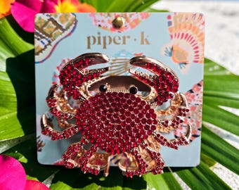 NEW Piper K Metal Red & Gold Crab Hair Clip Claw Double Sided  3 Inches NWT
