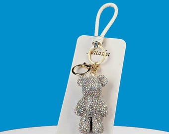 Glittering Teddy Bear Bag Charm Keychain, 9 Inches Length, New With Tags