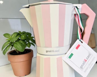 NEU Gnali & Zan Pink / Weiß Italienisches Aluminium 9er Espressokanne Neu mit Tags