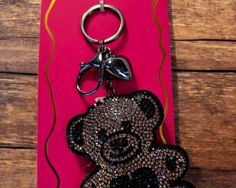 Black & Gold Teddy Bear Bag Charm / Keychain