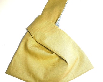 Pea Green Stripe Linen and Cotton Fored Knot Bag