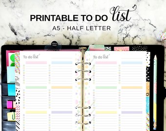 To Do List A5, Printable Half Letter To Do Checklist Insert, Half Size Things To Do List Notepad, A5 Ring Planner To Do List Template PDF