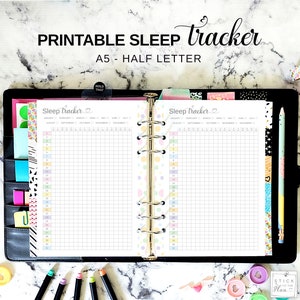Sleep Tracker A5 Planner Insert, Printable Half Letter Night Time Sleeping Routine Log, Pastel Filofax Agenda Refill, Wellness Journal Pages