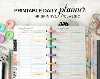 Printable Daily Planner Pages Skinny Classic Happy Planner Insert, HP Half Sheet Half Hourly Daily Schedule, Pastel Discbound Journal Refill