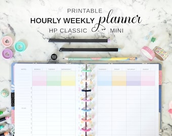 Weekly Hourly Printable Happy Planner Insert, Classic & Mini HP Undated Vertical Weekly Calendar on 2 Pages in Rainbow Pastel Colors