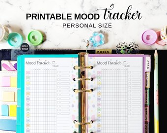 Mood Tracker Yearly Monthly Daily Personal Size Self Care Journal Page, Emotion Tracking Ring Planner Insert, Pastel Mood Chart Refill