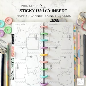 Sticky Notes Stampabile Happy Planner Skinny Classic Insert, Mezza Pagina Planner Note Taking Pages, Bullet Journal Style Notes Writing Paper