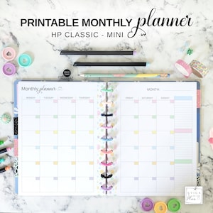 Undated Monthly Calendar Happy Planner Classic, Printable Mini HP Two Page Monthly Insert, Pastel Color Month at a Glance Discbound Refill
