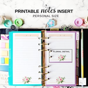 Notes Pages Personal Size, Printable Filofax Note Insert, Lined Note Taking Paper, Floral Pastel Agenda Notes Refill, Personal Planner Notes