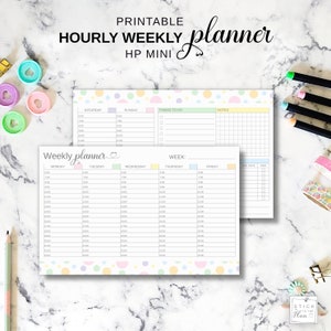 Stündlicher Wochenplaner Druckbarer Mini Happy Planner Einleger, HP Undatierter Vertikaler Wochenkalender auf 2 Seiten Regenbogen Pastellfarbe
