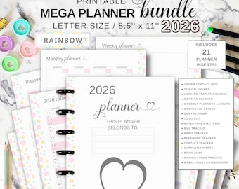 Planner Inserts Bundle Printable Fit Big Happy Planner, Monthly Weekly Planner Insert, Dutch Door & Dashboard Layout, 11 Disc Letter Size
